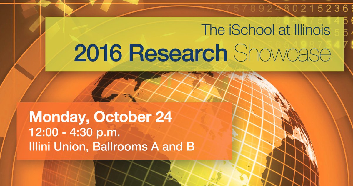 TODAY! iSchool Research Showcase in the Union! <a href="/GradLifeIL/">GradLifeIL</a> <a href="/UofIResearch/">Research & Innovation at Illinois</a> <a href="/UIResearchPark/">University of Illinois Research Park</a> <a href="/iSchoolUI/">iSchool at Illinois</a> #iSchoolUI ischool.illinois.edu/events/2016/10…