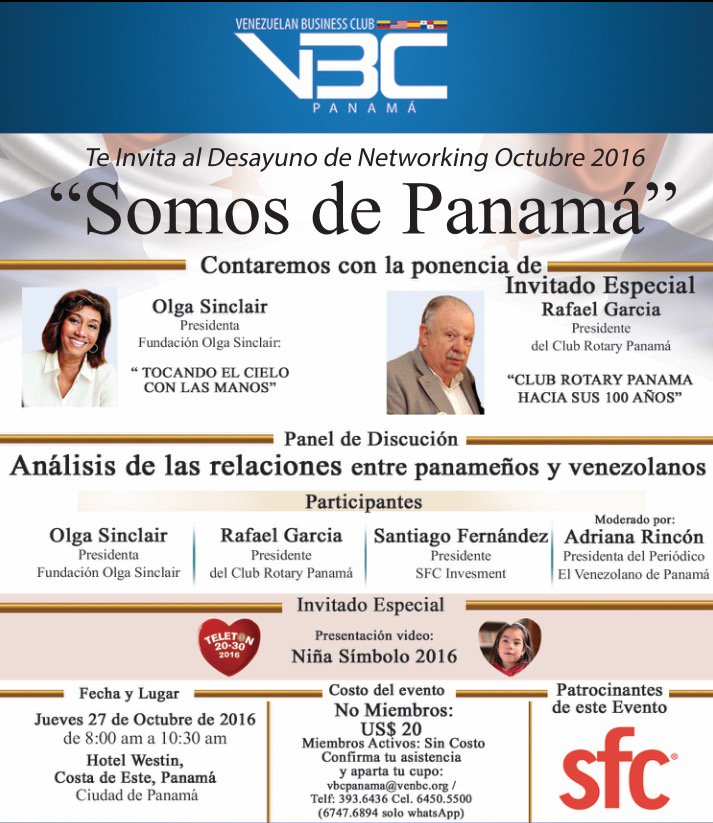 ElVenezolanoP's tweet image. El @vbcpanama te invita a su próximo #DesayunoDeNetworking este jueves 27 de octubre, en el hotel Westin de Costa del Este. ¡Asiste!