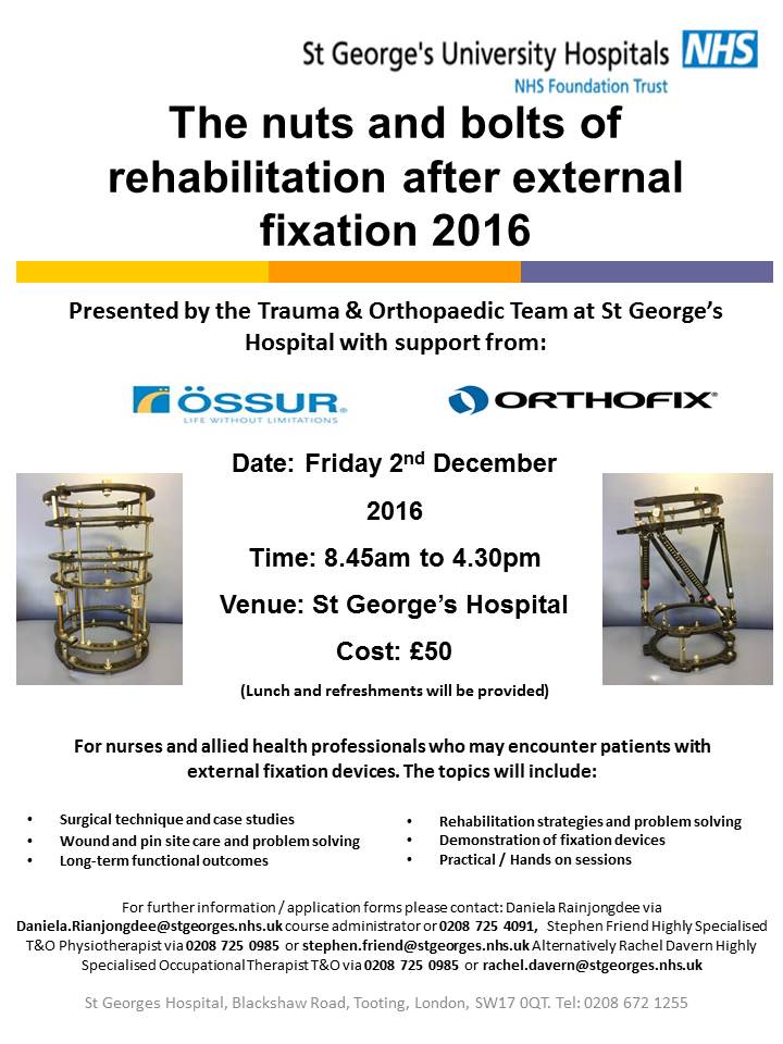 Come and join us for our next external fixation study day Friday 2nd December. Email for further details and application form.