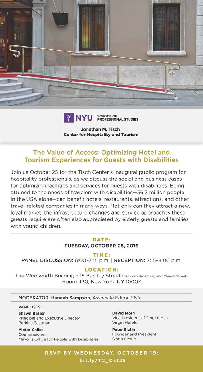 nyutischcenter's tweet photo. Join @NYUSPS #TischCenter's panel tomorrow as we discuss the important topic of #accessibletourism. https://t.co/jwQ5QZ5o2K