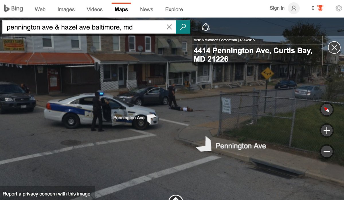 justin_fenton's tweet photo. Uh, @bing, your street view camera picked up a dead body in the street in Baltimore's Curtis Bay neighborhood (warning: graphic) https://t.co/U1cB0s2EXW
