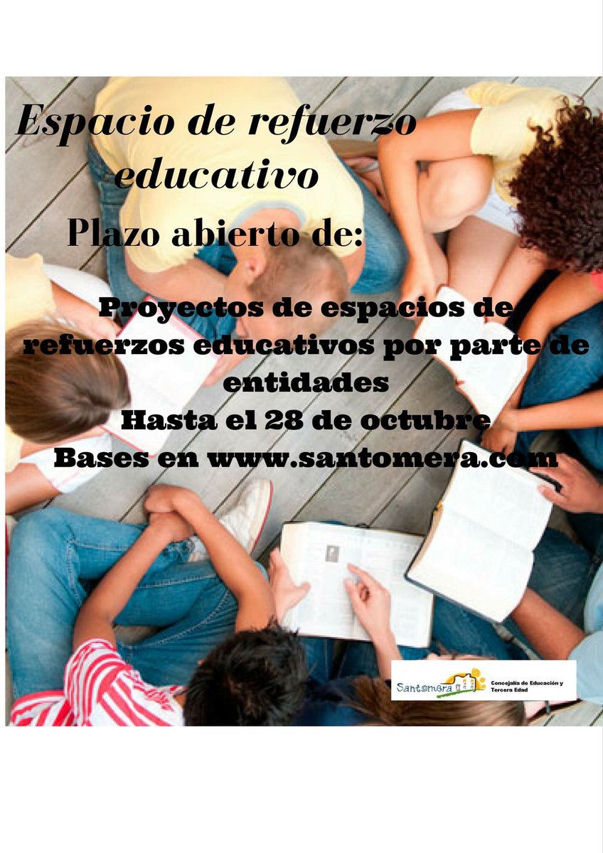 Espacio de refuerzo educativo. 

Abierto el plazo de recepción de proyectos. #SantomeraEduca