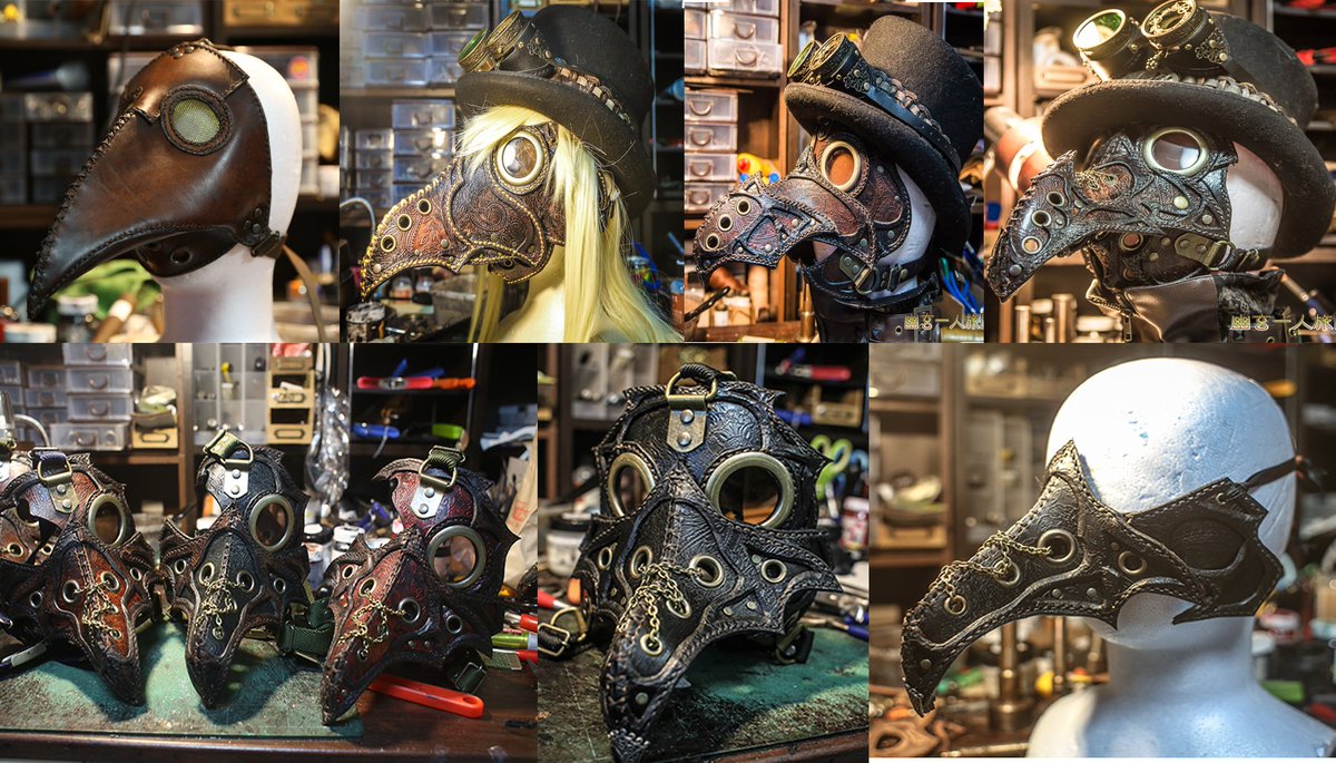 しめ鯖 6刷目 異世界に一番近い場所 ハロウィンだし賑わってるのでこの2年間で作ってきたペストマスク の一連の流れをざっくりとまとめ みとさんとこの型紙からスタートして いまこの辺 1枚目 2枚目と3枚目は大体の歴史 色違いとか微妙な差異のは