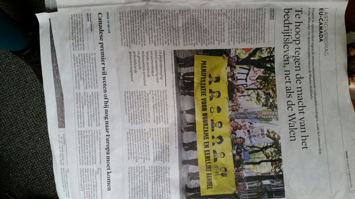 Matthijs85's tweet photo. Artikel over manifestatie voor duurzame en eerlijke handel in Trouw
#stopttipceta #StopCETATTIP #ppnl #stopceta #StopTTIP #ttip #CETA #eu https://t.co/iTAKcaQnnB