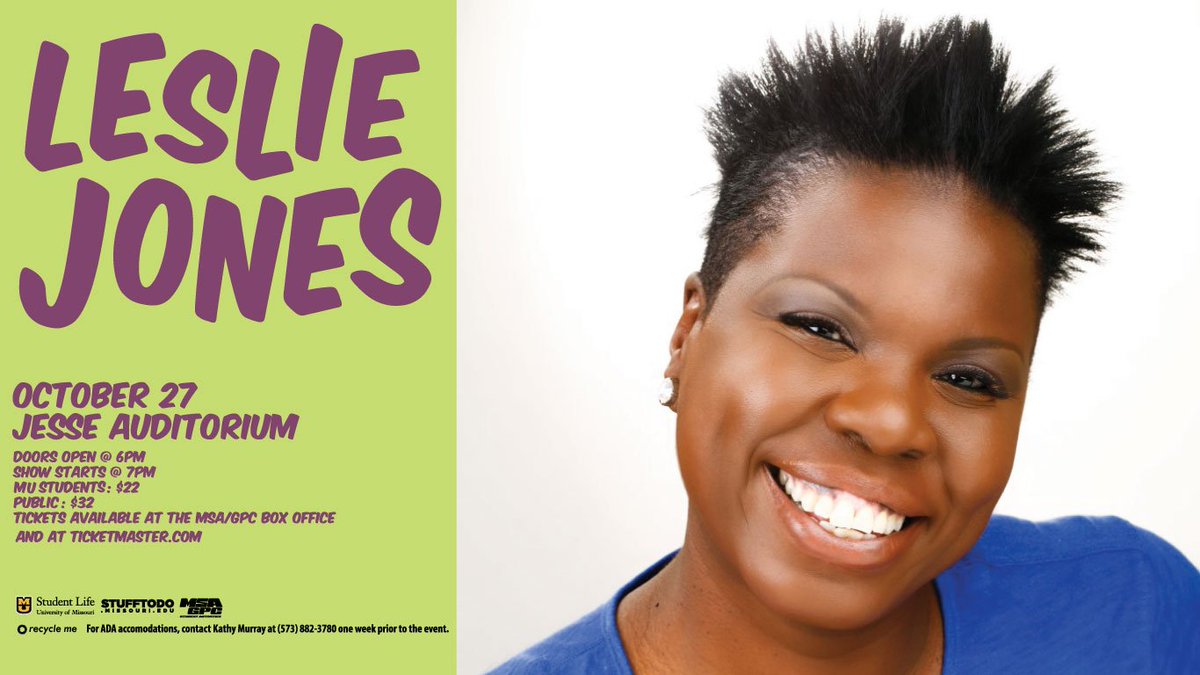 StuffToDoAtMU's tweet image. Leslie Jones will be at @Mizzou THIS THURSDAY!

Haven't grabbed your tickets yet? Fear not! Stop by the @MUBoxOffice to buy yours today!