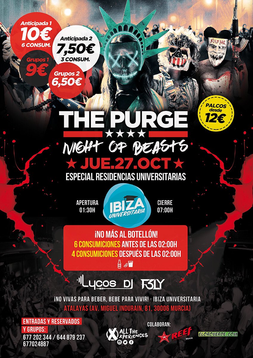 ENTRADASMURCIA's tweet photo. 🎃IBIZA UNIVERSITARIA 
Este jueves the purge pide aquí tú entrada 🎃 https://t.co/MDQQ29p9z7