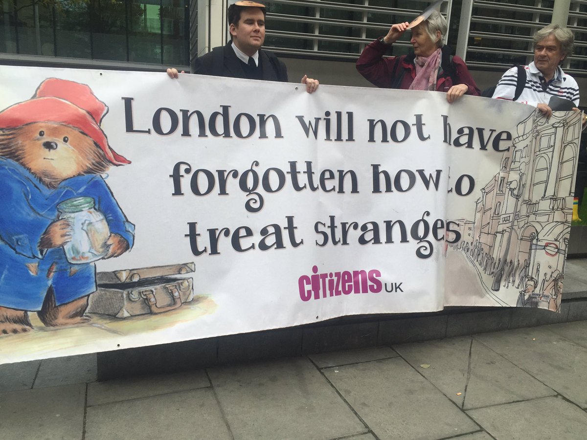 Outside the home office with citizens UK teams from across London <a href="/CitizensUK/">Citizens UK</a> #refugeeswelcome