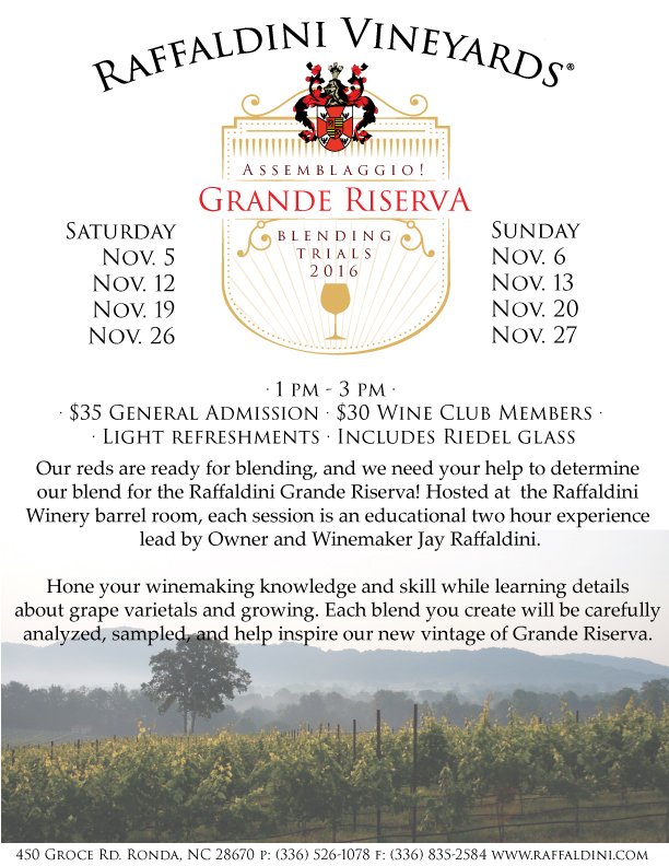 Raffaldini's tweet image. You don't want to miss out on the upcoming Assemblaggio! Grande Riserva Blending Trials! #ncwineevent #novemberevent
