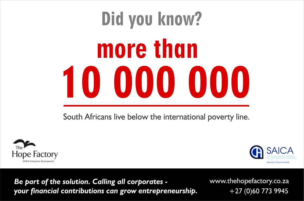 HopeFactorySA's tweet photo. Your financial contributions can help build our nation and decrease this statistic, click here https://t.co/pNDir1GCwa #BuildHopeSA https://t.co/Zr41BJzQvW