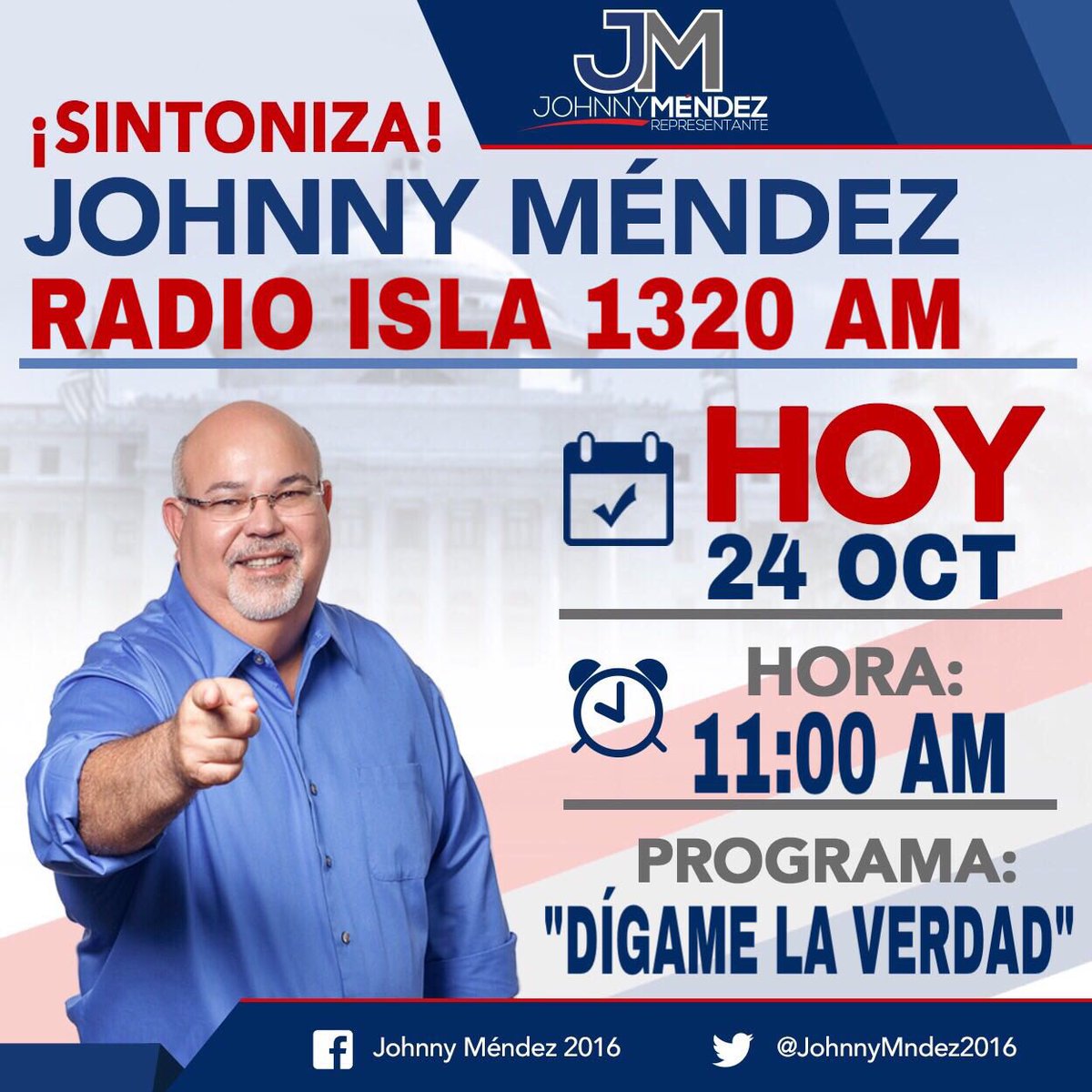 RicardoWritein's tweet photo. .@JohnnyMndez2016 estará participando programs #DígameLaVerdad junto a @riverasaniel @radioisla1320 #JMParaPR #CámaraPNP #CompromisoConPR https://t.co/grmZfd2oWL
