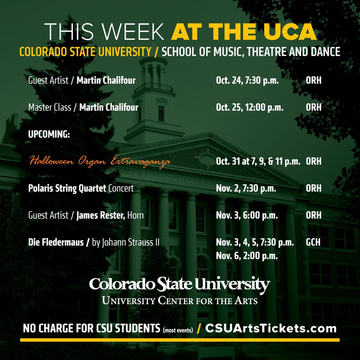 csuuca's tweet photo. A fairly quiet week this week at home. Here are a few things to mark on your calendars for the future. #CSUSMTD https://t.co/auRuv5wO5b
