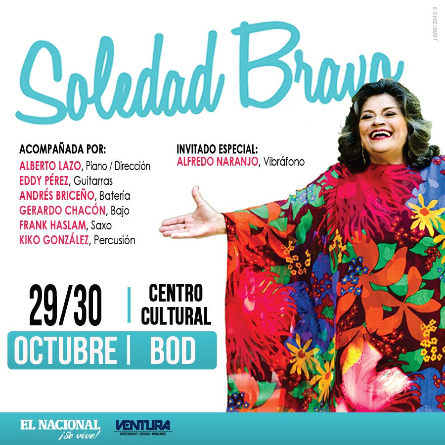 MovidaCaracas's tweet photo. Este Sab #29Nov y Dom #30Nov en @CCulturalBOD , @venturaprodart te invita a disfrutar de Soledad Bravo en Concierto https://t.co/2Xawpz1fdu