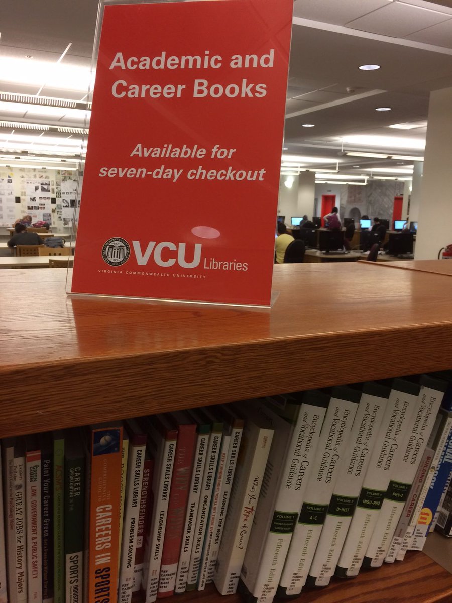 VCUCabell's tweet photo. Test prep, resumes, career planning, scholarships -- check out our collection of books for 7 day loan; 1st floor #studyRams https://t.co/WEr6rUICjk