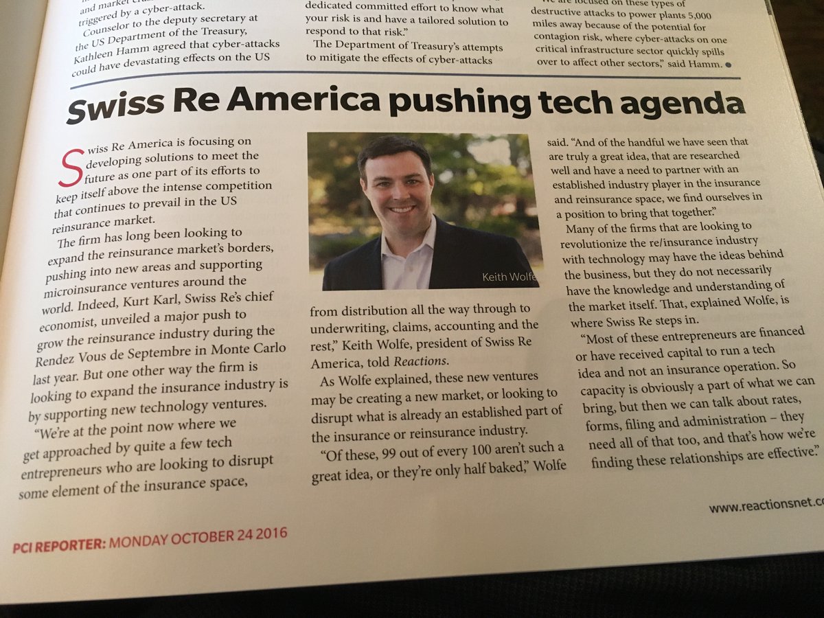 SwissRe's tweet photo. Interesting article on technology from @reactionsnet in their PCI daily. If you’re at #PCIAM check it out! https://t.co/QHGK0RVxyI