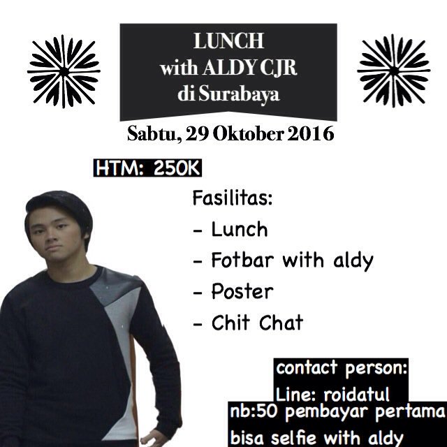 CJRmateSBY's tweet photo. Yuk COmate &amp; Alovers Surabaya ikutan lunch with @AlvaroMaldini1 😊😘😍
CP: @AloversSBY14 https://t.co/u4xTOME5qw
