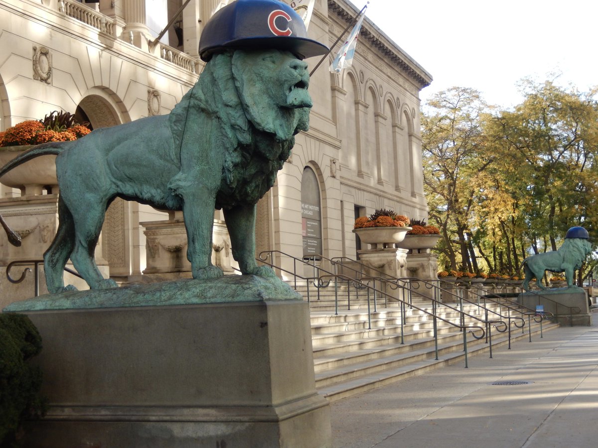 artinstitutechi's tweet photo. History in the making… The lions get @Cubs hats for the first time. #FlyTheW #GoCubsGo https://t.co/vUjUw0XsZ2