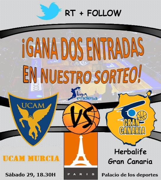 desguaceparis's tweet photo. Sorteamos 2 Entradas para asistir este fin de semana a ver al @UCAMMurcia contra el @GranCanariaCB en la #LigaEndesa #baloncesto ¡Suerte! https://t.co/HdFlPG7vAb