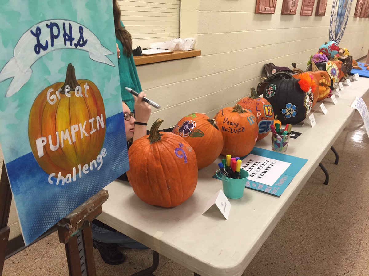 LPHSArt's tweet photo. Don't forget to vote for your favorite pumpkin!! Your donation goes to charity of departments choice! Vote=candy!! https://t.co/LKOOmkRbzP