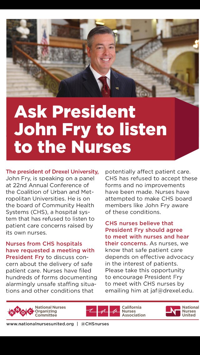 CHSnurses's tweet image. Why won't John Fry meet with nurses? #CUMU2016 #safestaffing