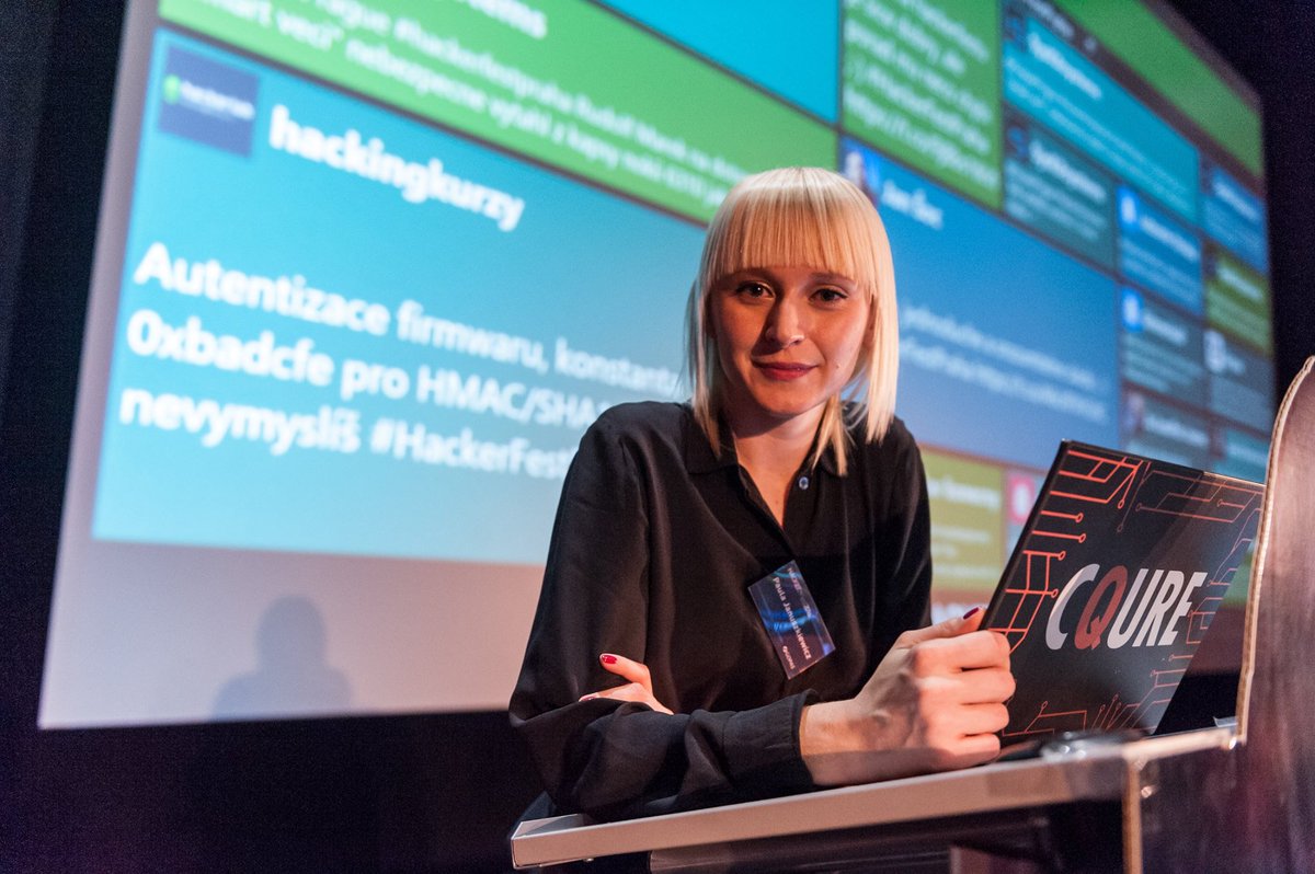 PaulaCqure's tweet photo. In action at #HackerFestPraha #staycqure! @CQUREAcademy <3 #brainmelts #infosec https://t.co/NKero6OpJw