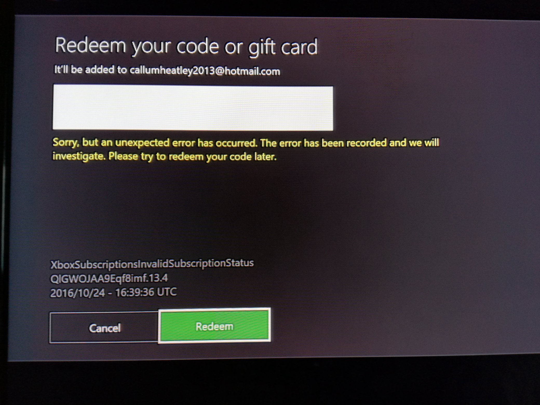 Error code 16. Error code 16