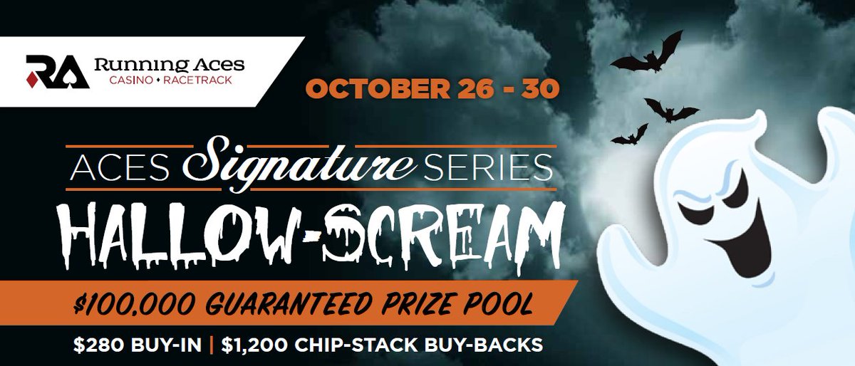 RunAcesPoker's tweet photo. RT by Oct 25 for a chance to win 1 of 2 HallowScream Main Event seats. 18+ only no purchase req. #AcesPoker https://t.co/fW1kb7klvh
