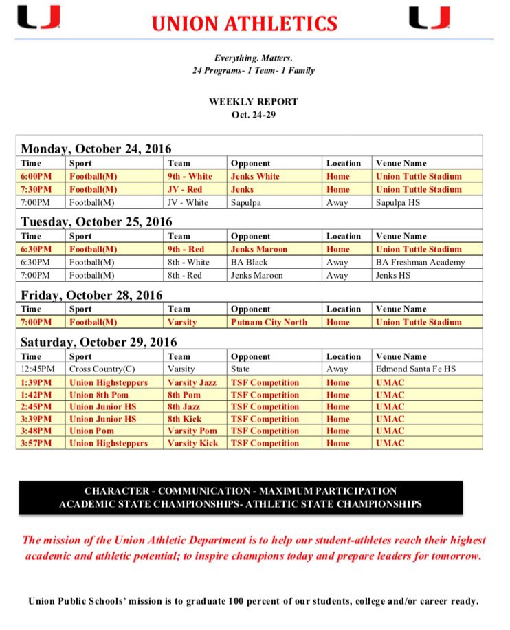 Union_Athletics's tweet photo. Attached are this weeks athletic events!! https://t.co/t85whcM6LE