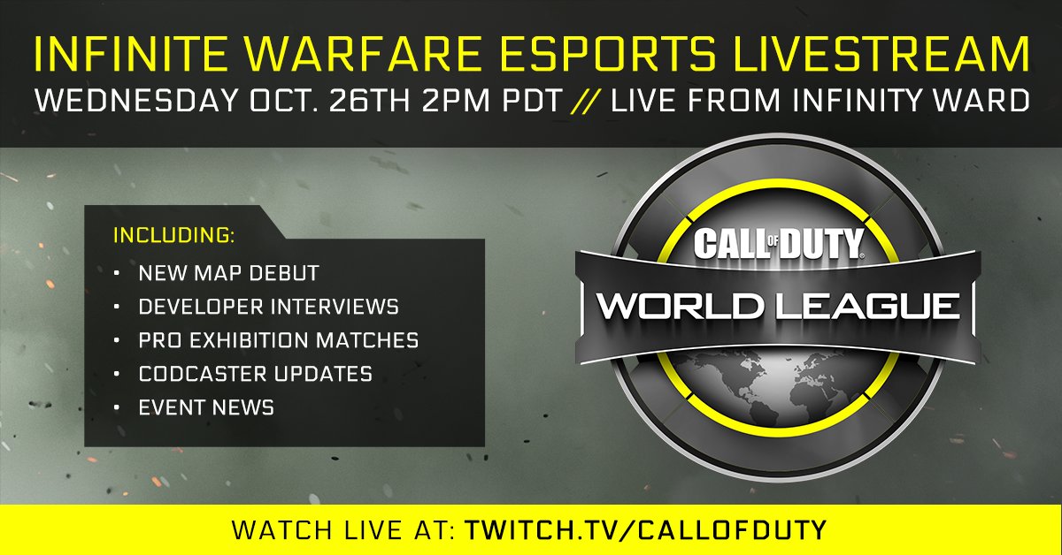 CODLeague's tweet photo. WEDNESDAY – Tune in to a special esports livestream from @InfinityWard. New map debut, pro player matches, and more. https://t.co/ashVRXcSgr