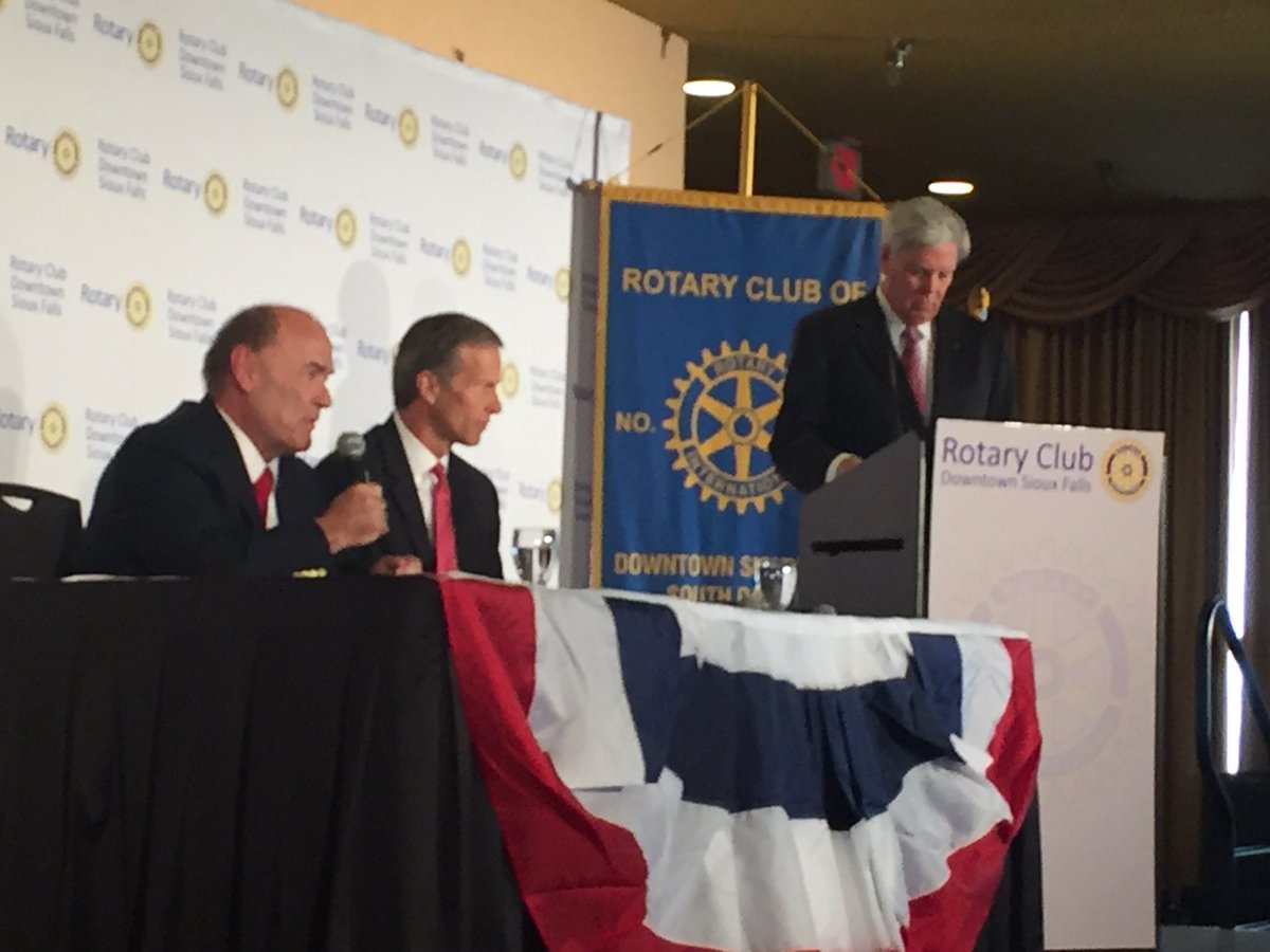 Jay4Senate's tweet photo. Downtown Rotary Debate #siouxfallsrotary watch on CSPAN later .Big difference in views between Williams and Thune https://t.co/LHlnPfHQjW