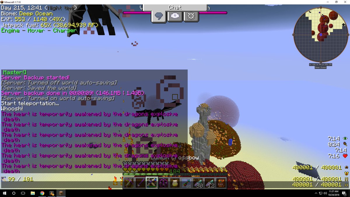 ApparentParad0x's tweet image. So I'm successfully powering an Ender Dragon world with rftools in #ProjectOzone2 #TitanMode @CazaSniper :)