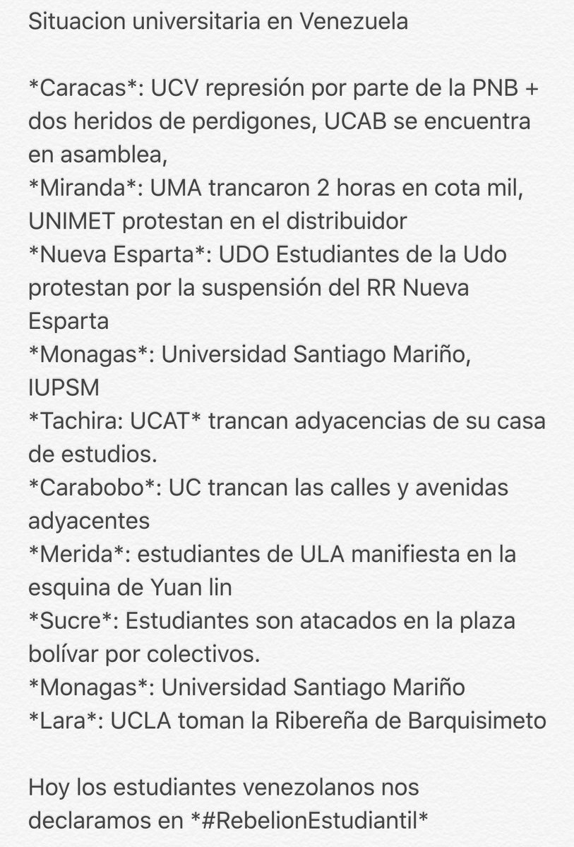 JuventudLAC's tweet photo. #VENEZUELA el movimiento estudiantil sale a las calles para luchar por sus libertades y la de todos los venezolanos. #RebelionEstudiantil https://t.co/goJwJLVvcG