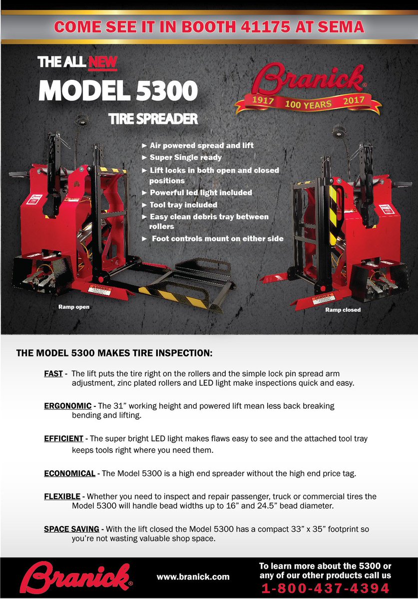 BranickQuality's tweet photo. Come see the new Model 5300 Tire Spreader at SEMA, Booth 41175! https://t.co/K3km1FpRkq
