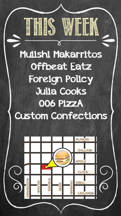 FTFridayHouston's tweet photo. Here is the menu for this week! Decisions, decisions! https://t.co/uE3exMRmyt