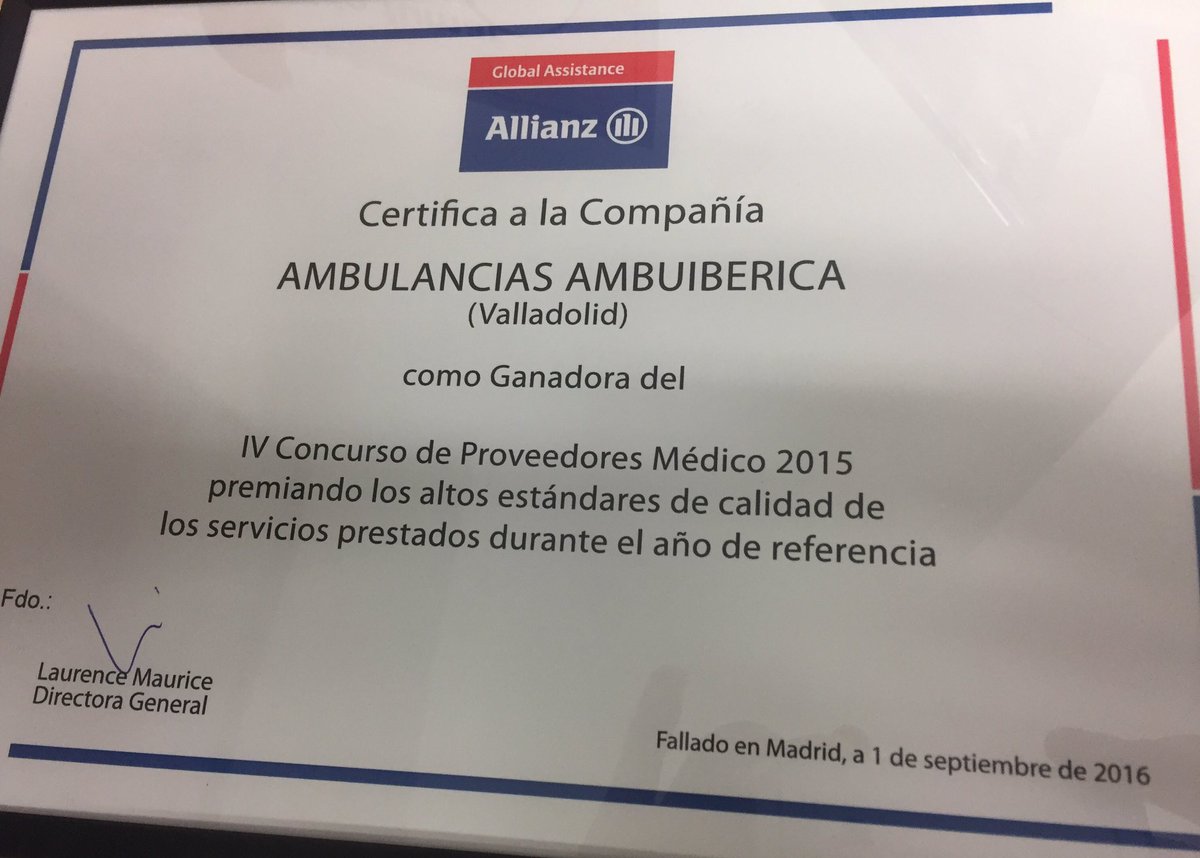 cmartinezvz's tweet photo. #Ambuiberica premiada por #Allianz Global Assistance como mejor proveedor del año de Red Médica. https://t.co/PAzwdN5f95