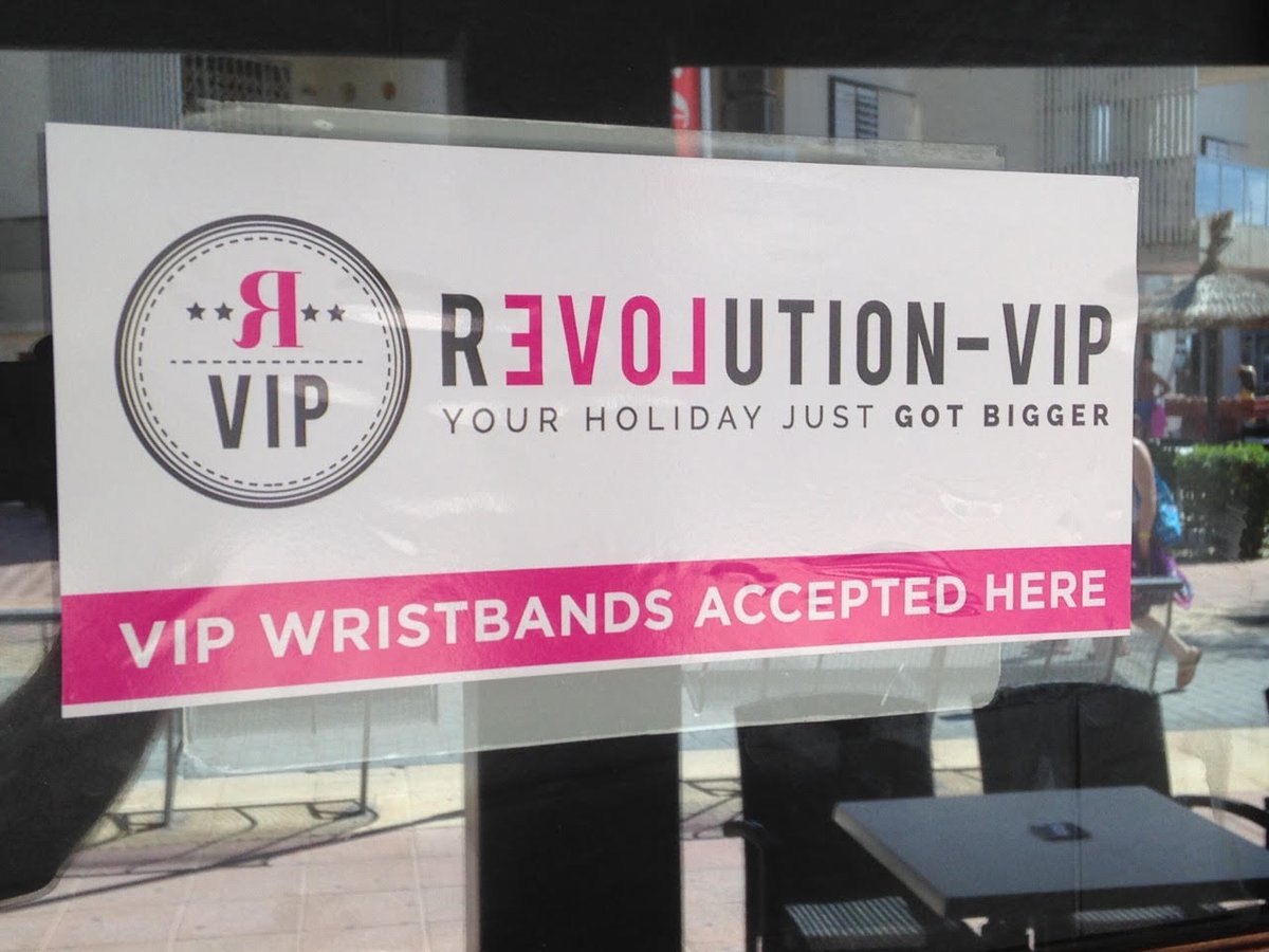 Look out for these stickers everywhere in resort! You will get discounts here!
Revolution-vip.com to order your VIP bands!