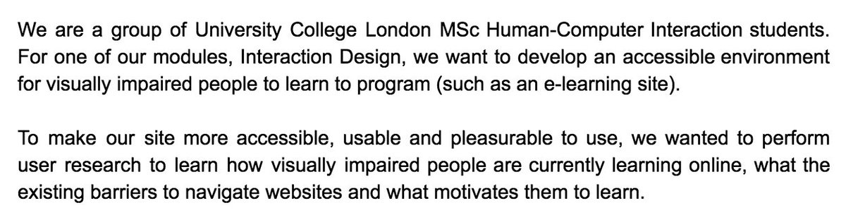 HcigirlsCode's tweet image. Our aim is to develop an accessible e-learning website for visually impaired people to learn coding. If interested, please contact us! : )