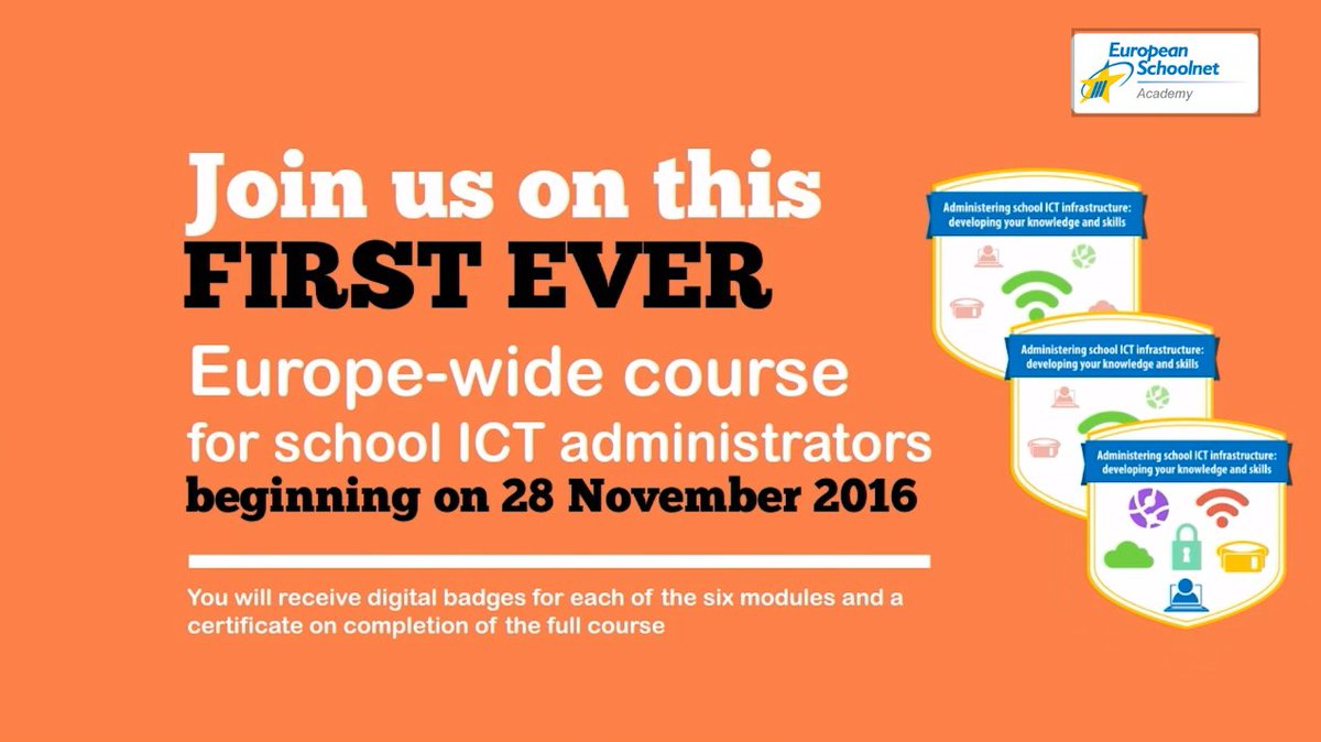 eu_schoolnet's tweet photo. Are you a school ICT admin? Join #ICTadminMOOC &amp; boost your #networkoptimization #netsecurity skills https://t.co/maR2TFTnzh https://t.co/zTbANdD9OZ