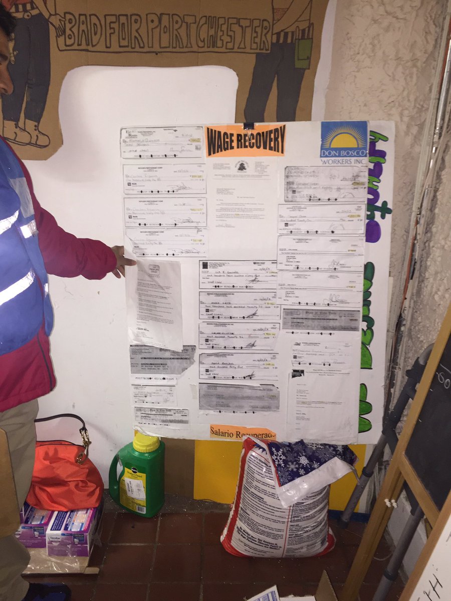 Always impressed by @DonBoscoWorkers Wage Recovery wall. Copies of checks that represent worker power! #NoPayNoWay #DALE #EndWageTheft