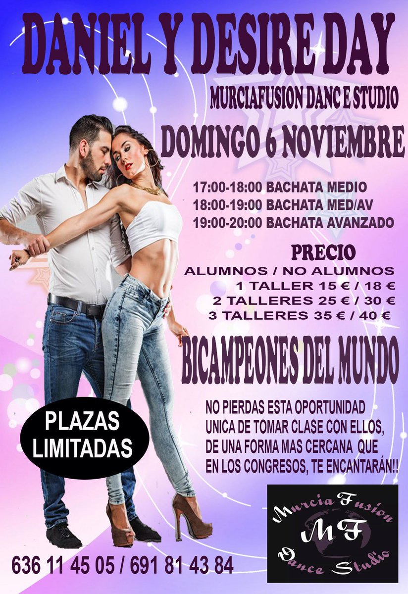 Murciafusion_'s tweet photo. Domingo 6 de noviembre, Daniel y Desiree en @Murciafusion_ Plazas limitadas, reserva la tuya n el 968 11 85 80 @DyDoficial https://t.co/FKAzqFOBG7