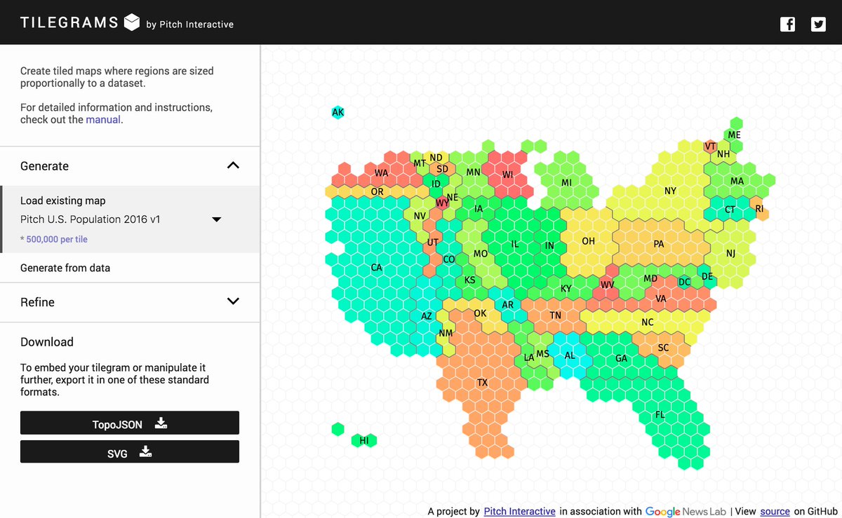 pitchinc's tweet photo. #Tilegrams v1.1 is out! Brand new UI, improved TopoJSON exports, #d3js documentation, and more. ‘Gram on! https://t.co/8nZG80krXX https://t.co/7cjmjjhdtr