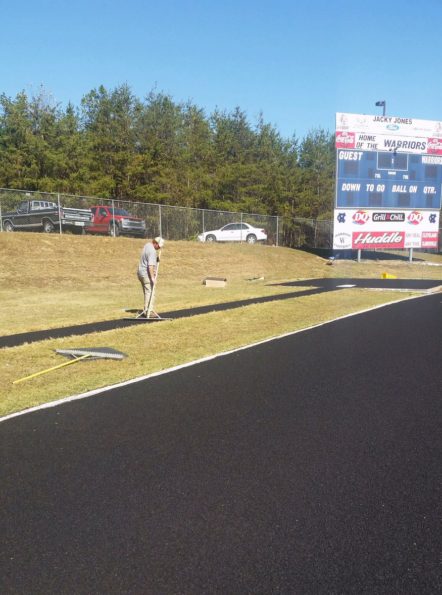 STCFieldBuilder's tweet photo. White County High School is getting their track resurfaced before the start of track season #QualityTracks https://t.co/YC4gNHTSsm