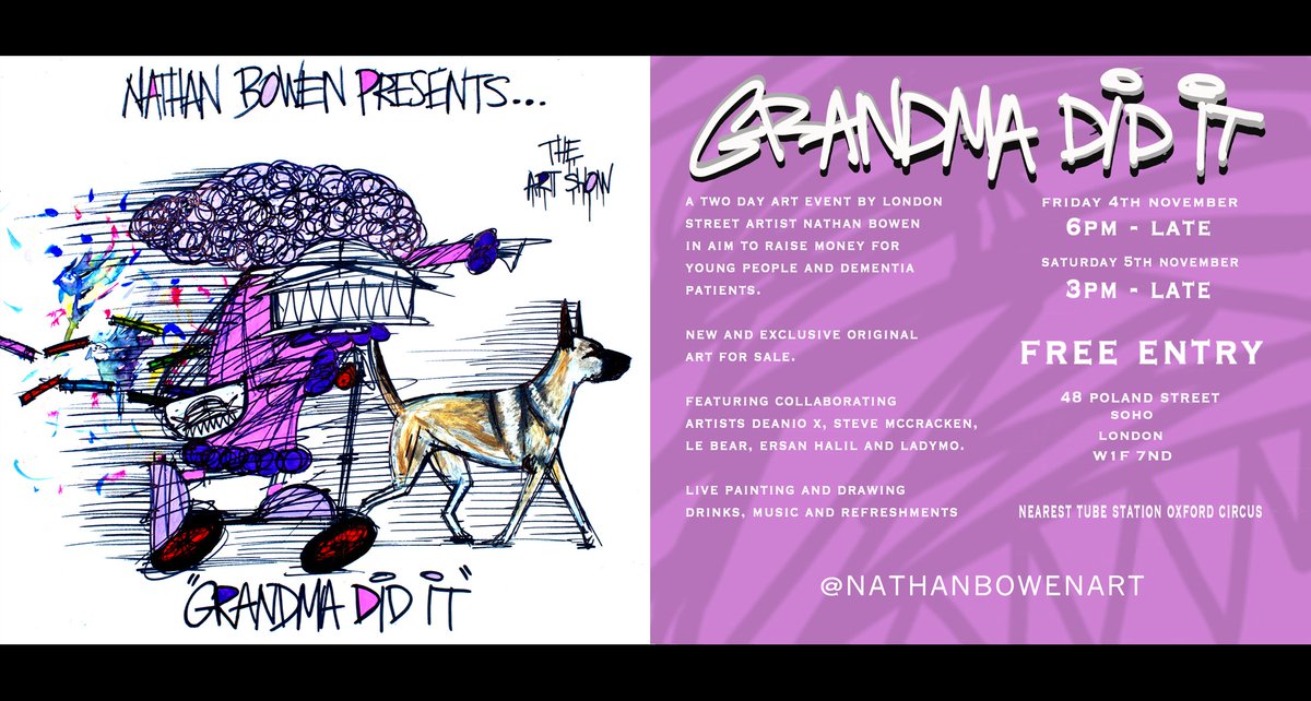Next week Friday and Saturday! facebook.com/events/1769034… New original art for sale! Music and live painting! #grandmadidit #soho
