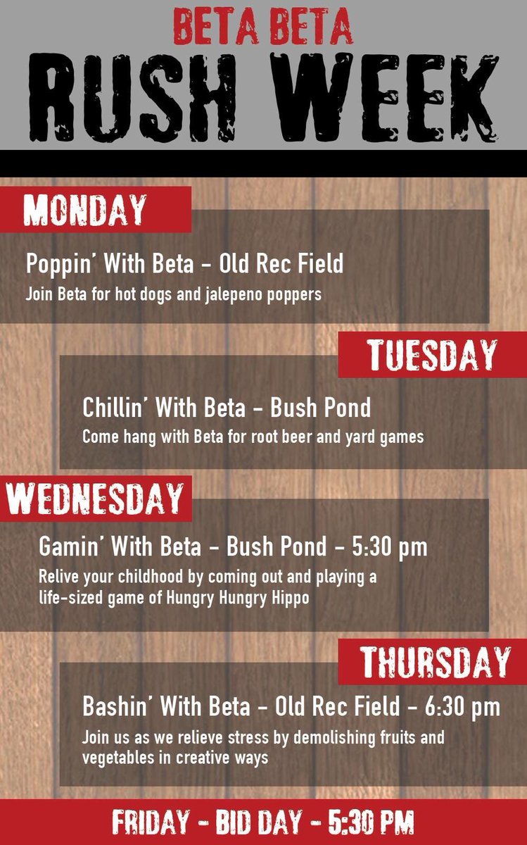 dbubetabeta's tweet photo. Rush Schedule! Come out and join us for an awesome week! https://t.co/ruatInbF2Z