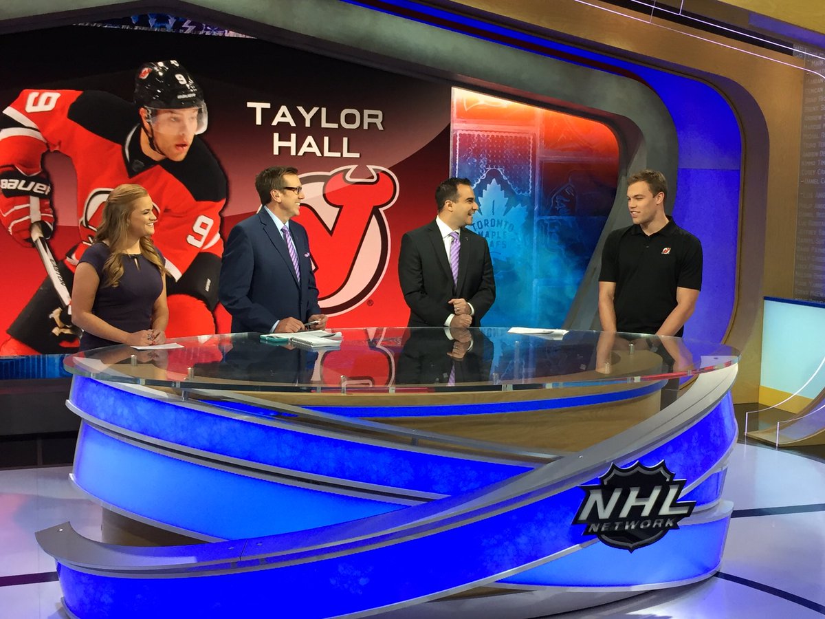 NHLMedia's tweet image. Taylor Hall is in the house! RETWEET for a chance to win a @hallsy04 autographed puck &amp;amp; see the @NJDevils forward on #NHLNow at 4pE!