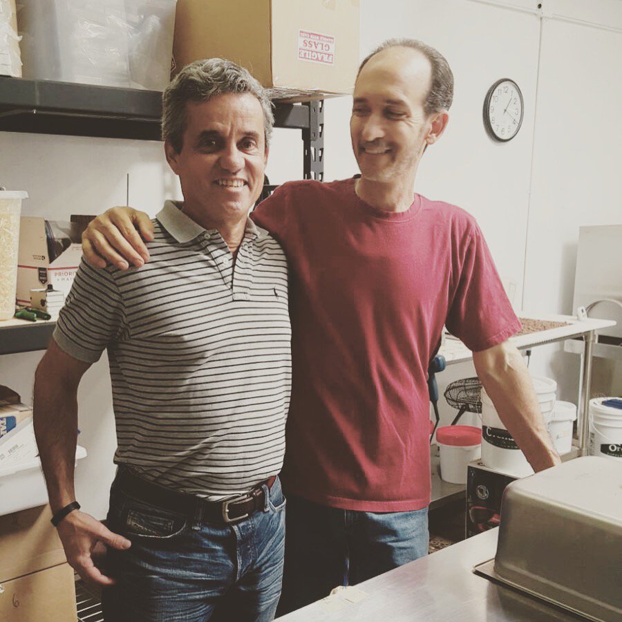 Grower meets maker. The co-owner of our farm Arthur stopped by Arete over the weekend to learn how they make their delicious chocolate.