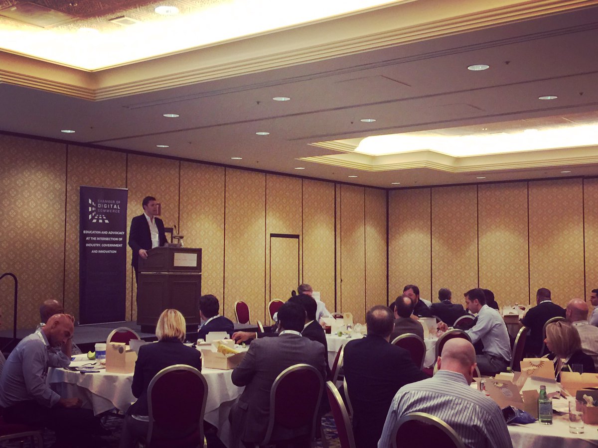 Chamber Chairman <a href="/MatthewRoszak/">Matthew Roszak</a> welcomes members to the <a href="/ChamberDigital/">Marvin S. Haynes</a> member luncheon at <a href="/money2020/">Money20/20</a>. #Money2020 #blockchain