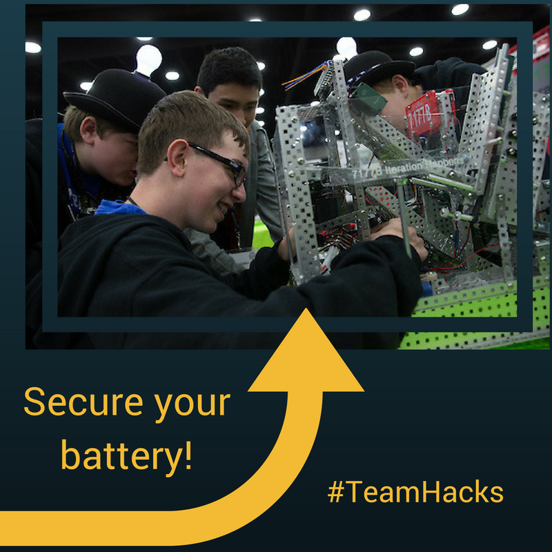 REC_Foundation's tweet image. Use a battery clamp, Velcro strap or another method to firmly secure your battery! #TeamHacks #RobotGoals #VEXRobotics #omgrobots