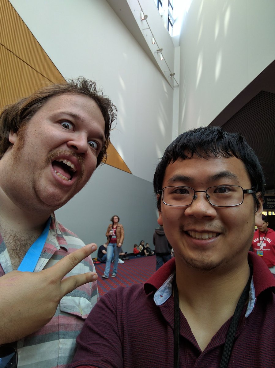 StringGaige23's tweet photo. Met with @JimmyWhetzel and @FacianeA first time since PAX Prime 2013 at PRGE! Also met @TamashiiHiroka #OregonRepresent https://t.co/gPPqc0hVCw