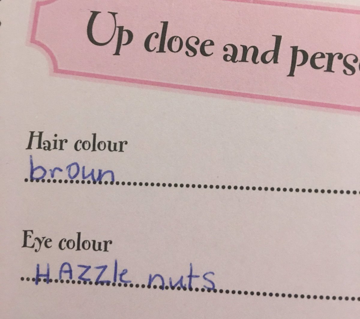 glowkit's tweet photo. I found a book from when I was 7, My ass thought hazel* nuts was an eye color LMAODJSJ https://t.co/A9xkyv1KkT