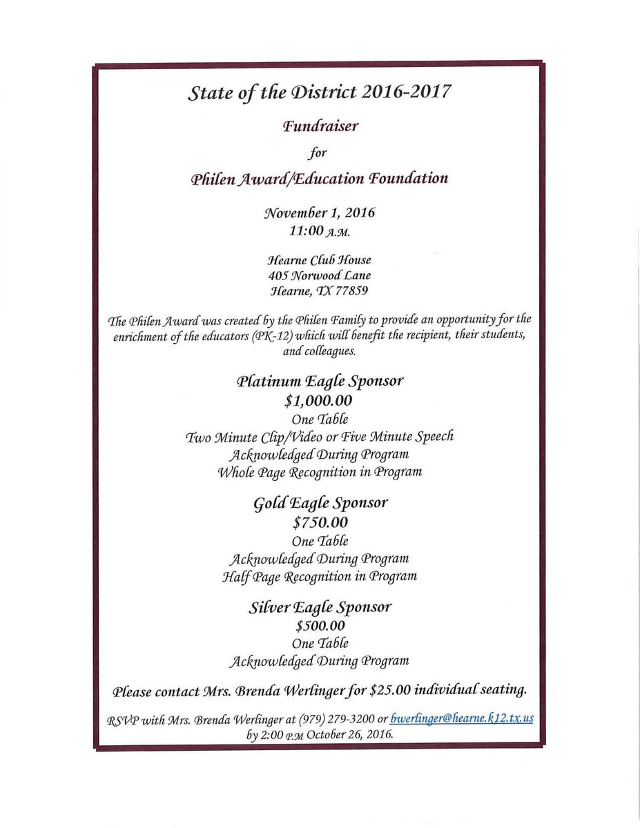 Join us for our State of the District 2016-17 Fundraiser for the Philen Award/Education Foundation